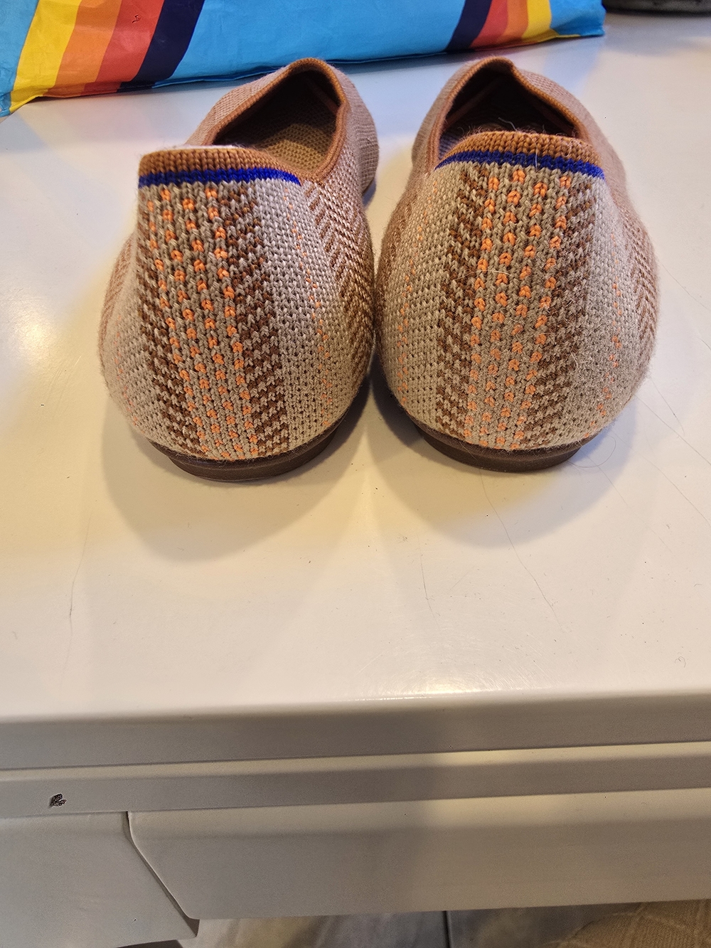Rothy's Pointed Ballet Flats in Brown Herringbone with Orange Accents - Picture 4 of 4